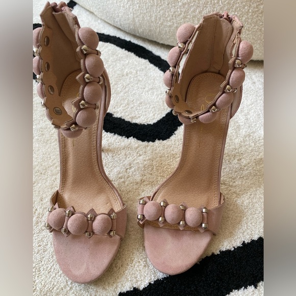 **SALE** Olivia Ferguson Embellished Suede Mauve-Pink Ankle Strap Heels - Picture 4 of 4